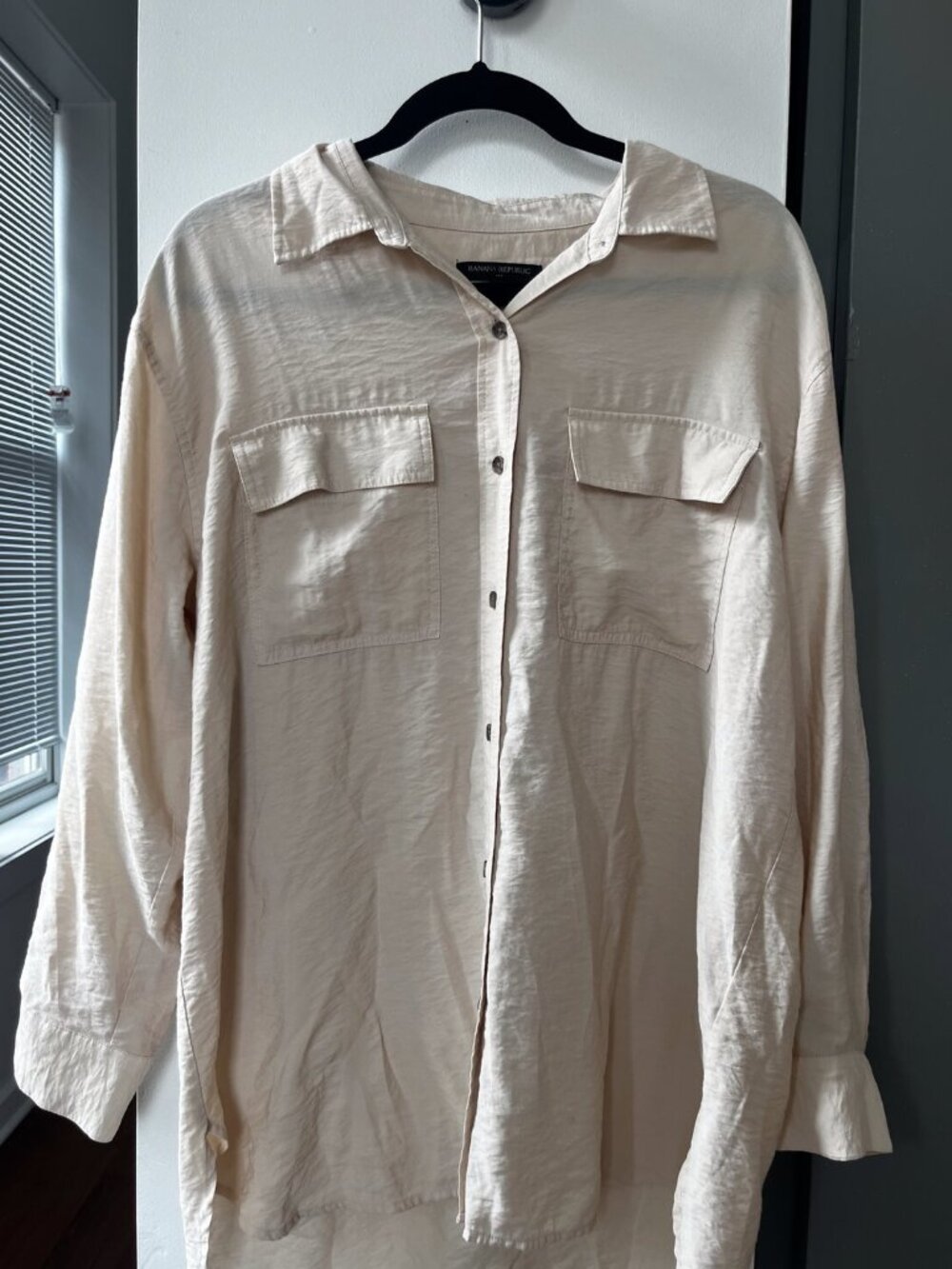 Banana Republic Oversized Linen Blend Utility Button Down Shirt Cream M